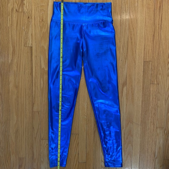 Shine Liquid Metallic Blue - High Waist Stretch Leggings Pants - Picture 11 of 11